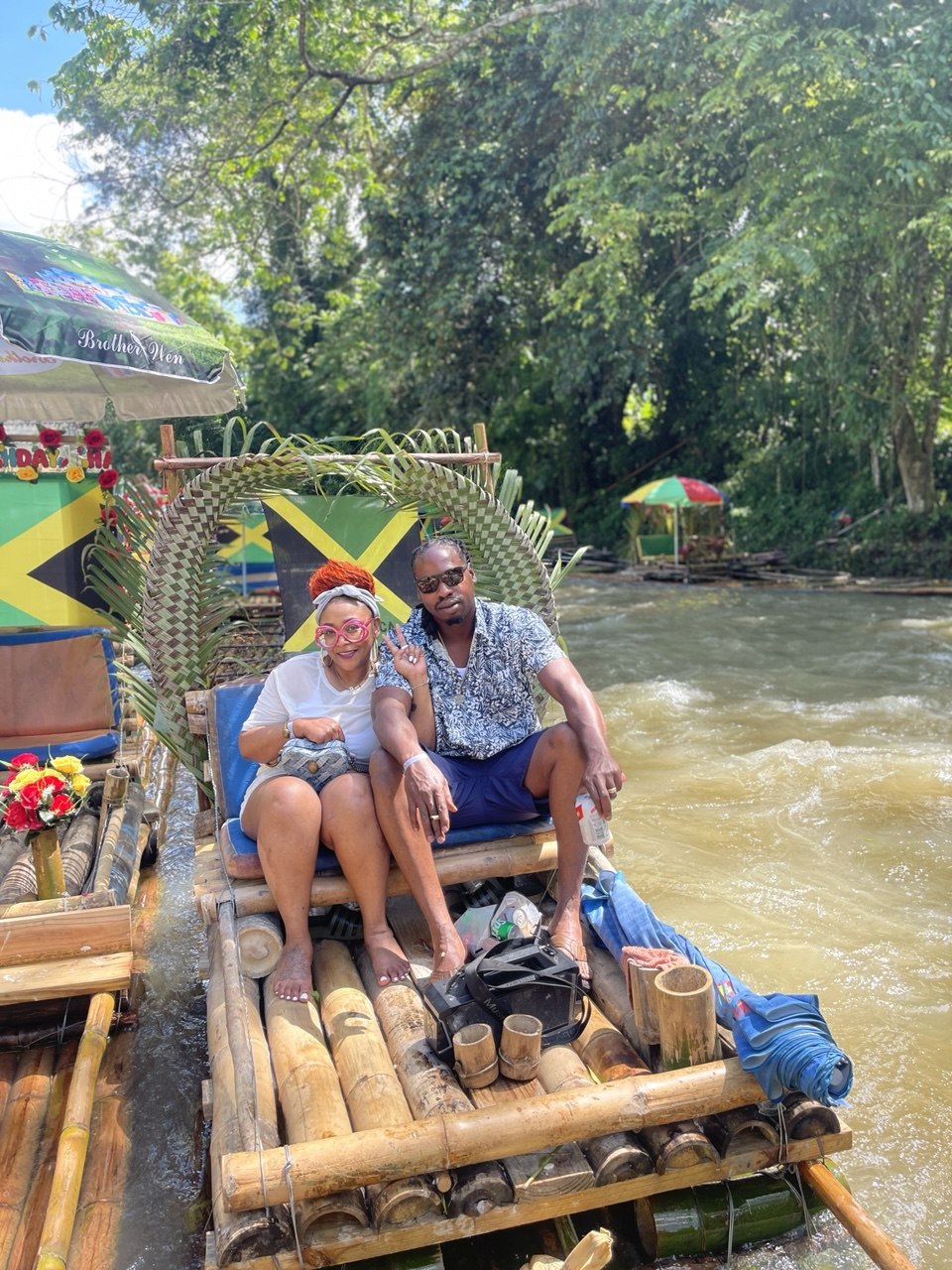 Relaxing on bamboo raft